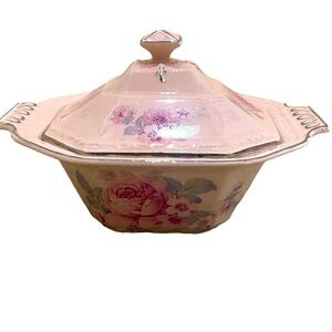 Vtg ‘31 Alice Annglow Edwin Knowles Cottage charm blush & silver sugar bowl